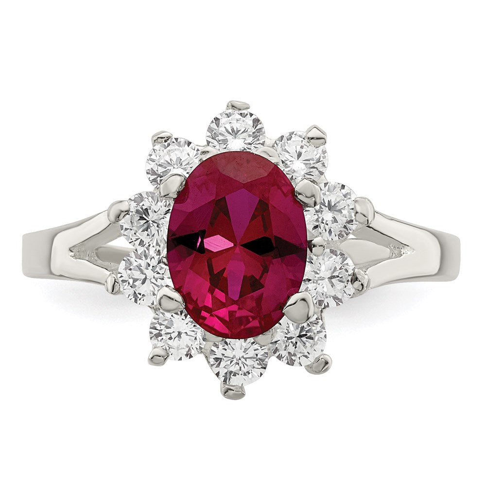 Sterlingsilber Rot Oval Zirkonia Cluster Ring