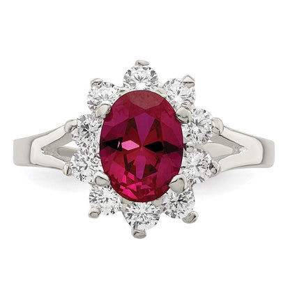 Sterlingsilber Rot Oval Zirkonia Cluster Ring