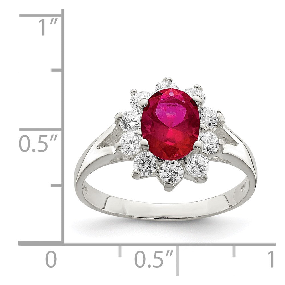 Sterlingsilber Rot Oval Zirkonia Cluster Ring
