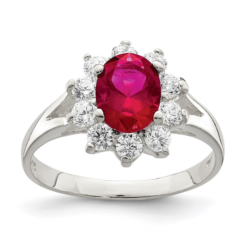 Sterlingsilber Rot Oval Zirkonia Cluster Ring