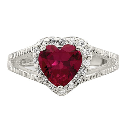 Sterlingsilber Rot Zirkonia Herz Ring
