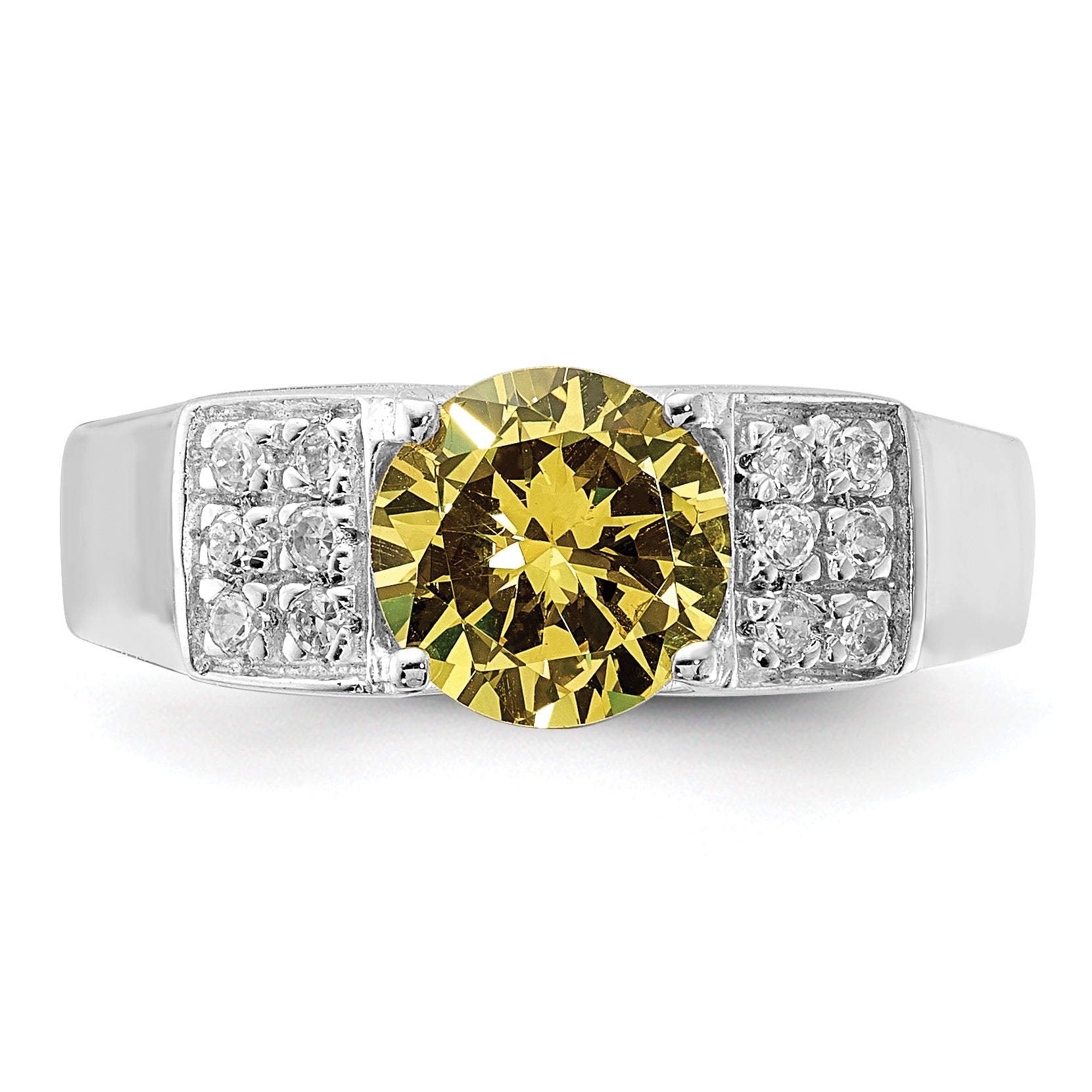 Sterlingsilber Gelb Rund Pavé‚äö Sides Zirkonia Ring