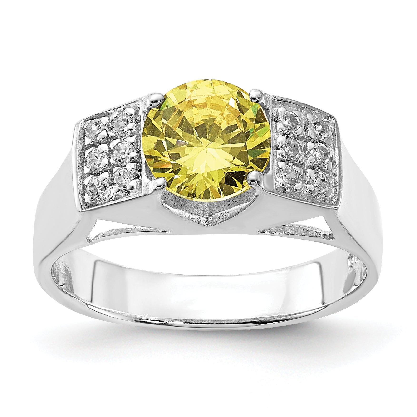 Sterlingsilber Gelb Rund Pavé‚äö Sides Zirkonia Ring
