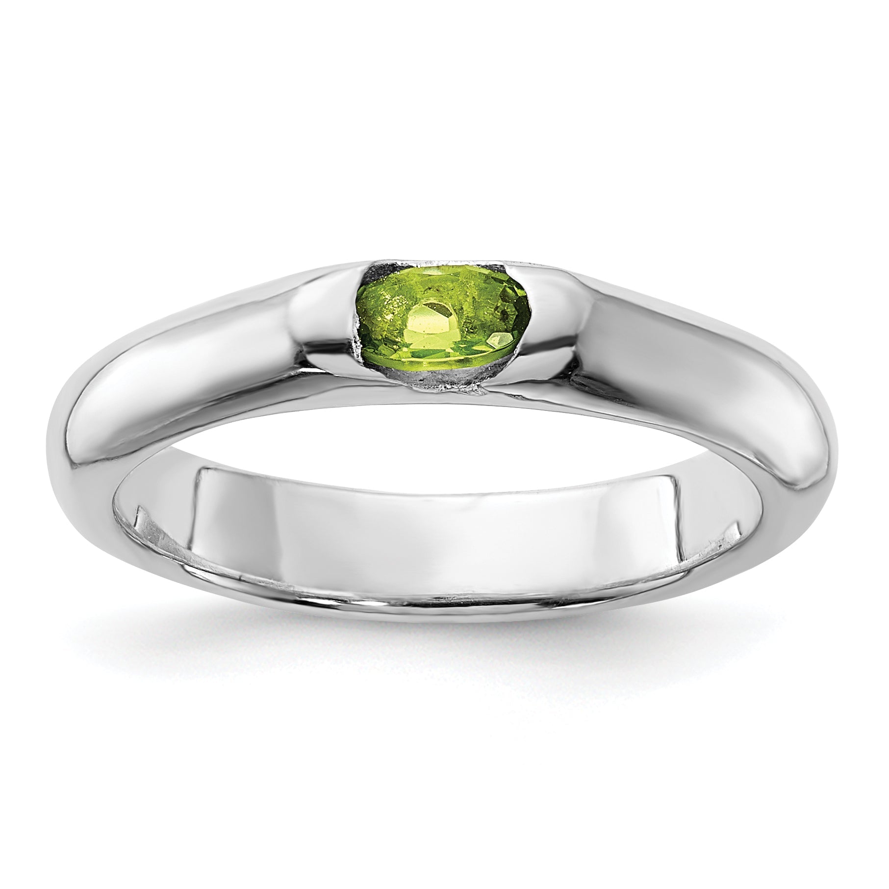 Sterlingsilber Lime Grün Oval Zirkonia Halb Zargenfassung Ring