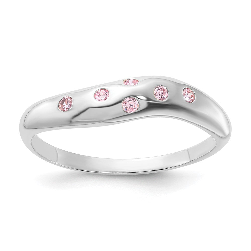 Sterlingsilber Rosa Zirkonia Gewellt Ring (size 7 Nur)
