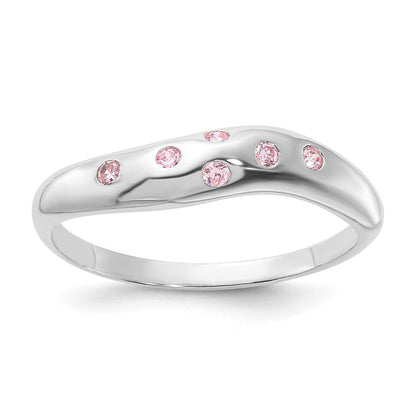 Sterlingsilber Rosa Zirkonia Gewellt Ring (size 7 Nur)