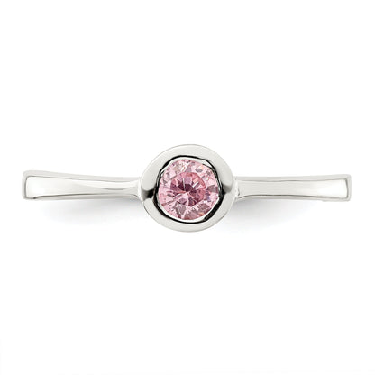 Sterlingsilber Rosa Rund Zargenfassung Zirkonia Ring