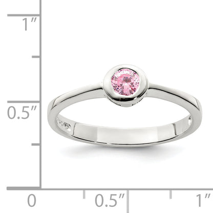 Sterlingsilber Rosa Rund Zargenfassung Zirkonia Ring