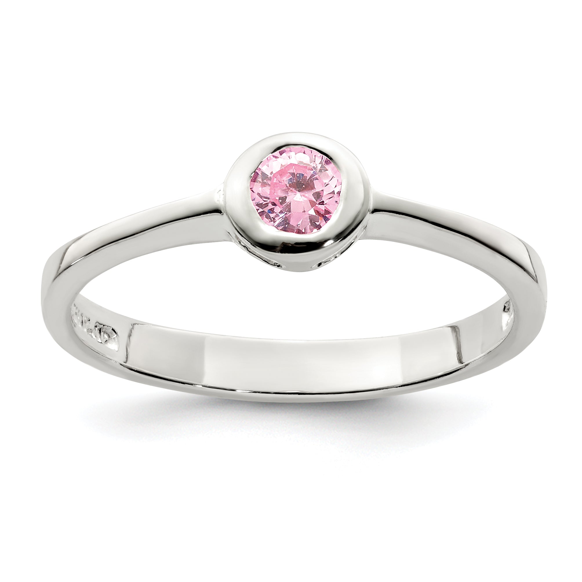 Sterlingsilber Rosa Rund Zargenfassung Zirkonia Ring