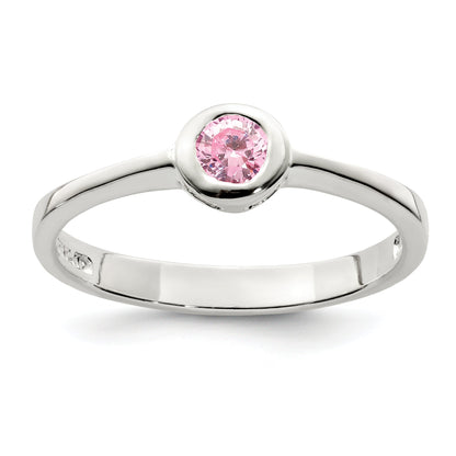 Sterlingsilber Rosa Rund Zargenfassung Zirkonia Ring