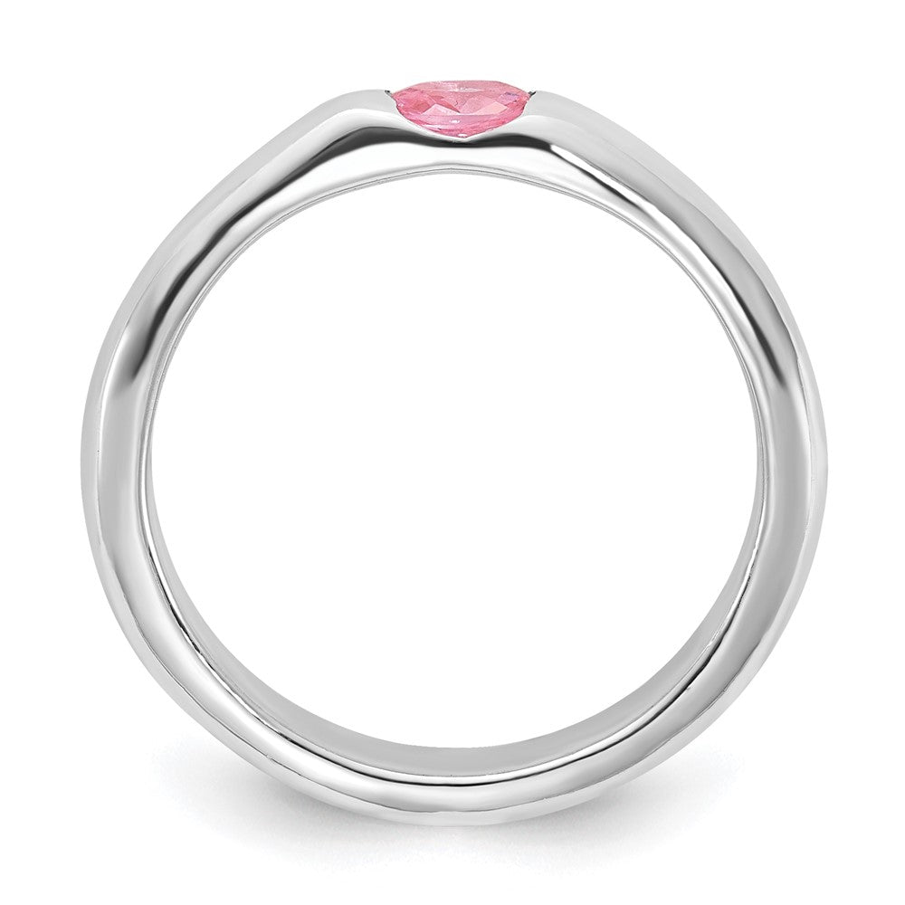 Sterlingsilber Rosa Oval Zirkonia Halb Zargenfassung Ring