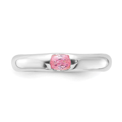 Sterlingsilber Rosa Oval Zirkonia Halb Zargenfassung Ring