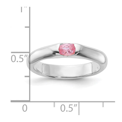 Sterlingsilber Rosa Oval Zirkonia Halb Zargenfassung Ring