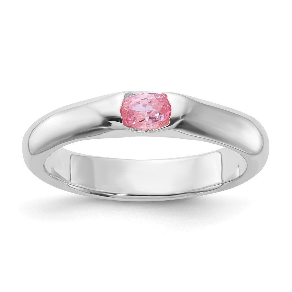 Sterlingsilber Rosa Oval Zirkonia Halb Zargenfassung Ring