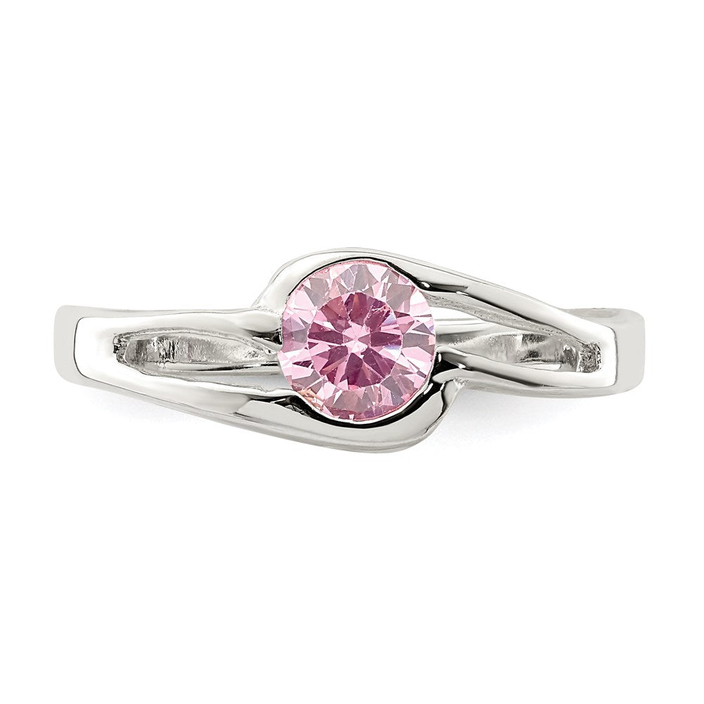 Sterlingsilber Rosa Rund Zargenfassung Zirkonia Ring