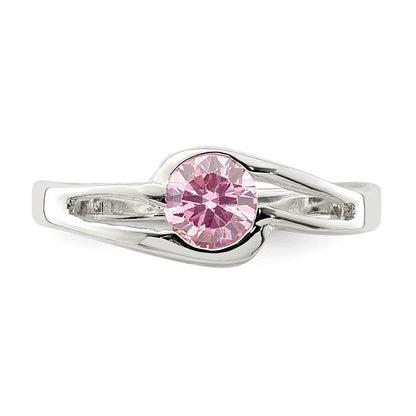 Sterlingsilber Rosa Rund Zargenfassung Zirkonia Ring