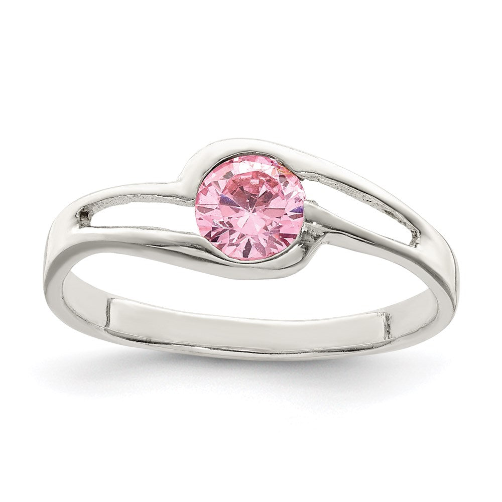 Sterlingsilber Rosa Rund Zargenfassung Zirkonia Ring