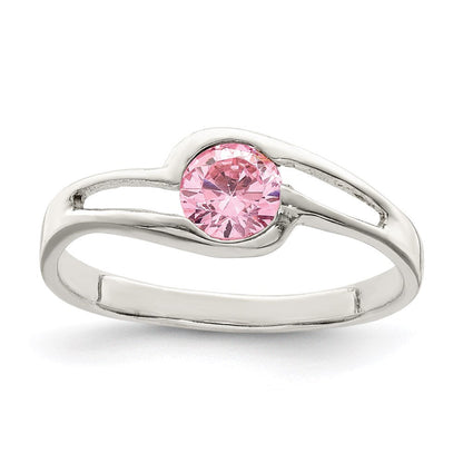 Sterlingsilber Rosa Rund Zargenfassung Zirkonia Ring
