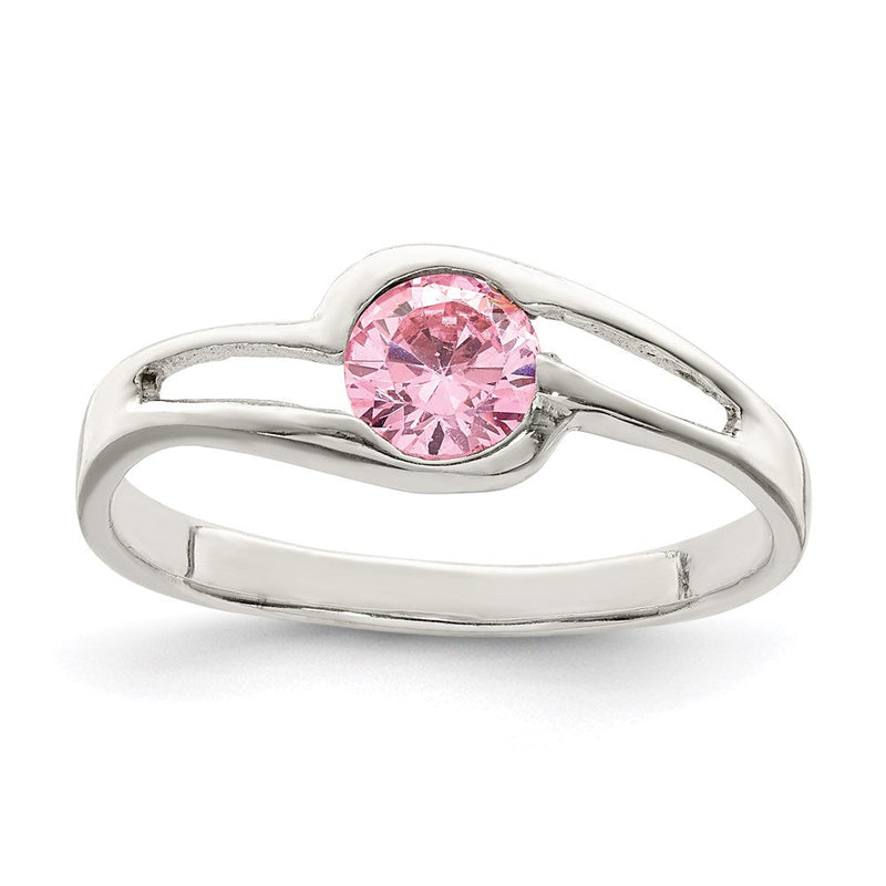 Sterlingsilber Rosa Rund Zargenfassung Zirkonia Ring