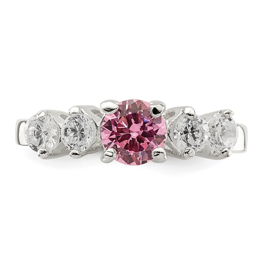Sterlingsilber Rosa Rund Zirkonia Seite Steine Ring