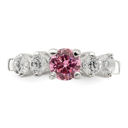Sterlingsilber Rosa Rund Zirkonia Seite Steine Ring