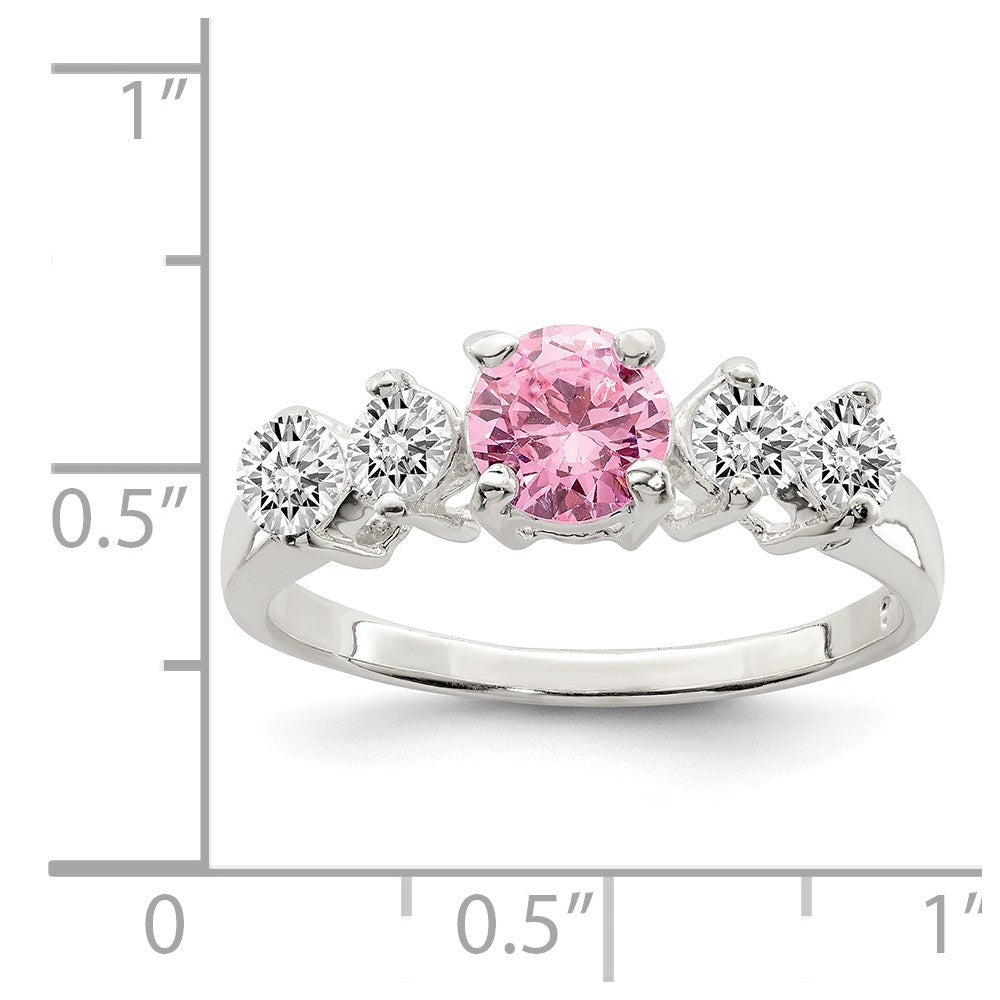 Sterlingsilber Rosa Rund Zirkonia Seite Steine Ring
