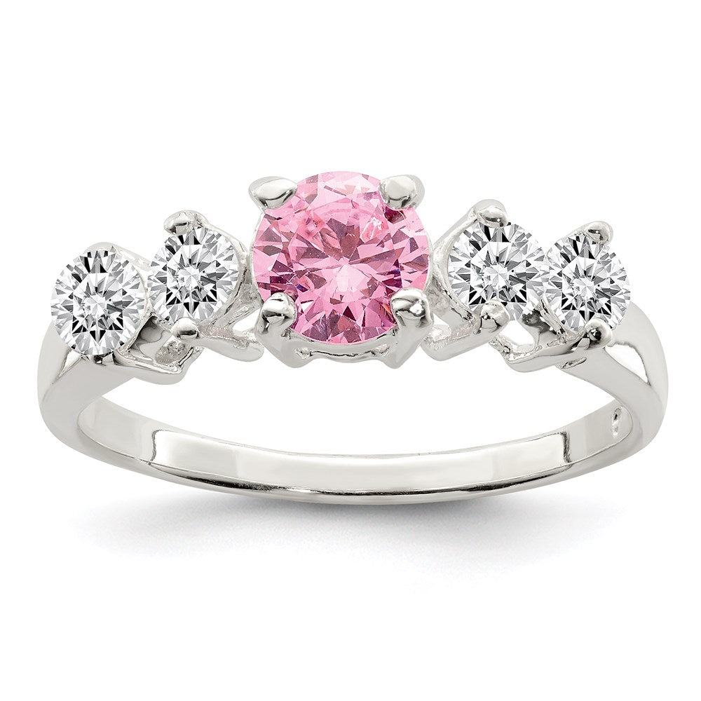 Sterlingsilber Rosa Rund Zirkonia Seite Steine Ring