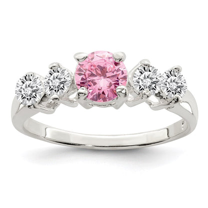 Sterlingsilber Rosa Rund Zirkonia Seite Steine Ring