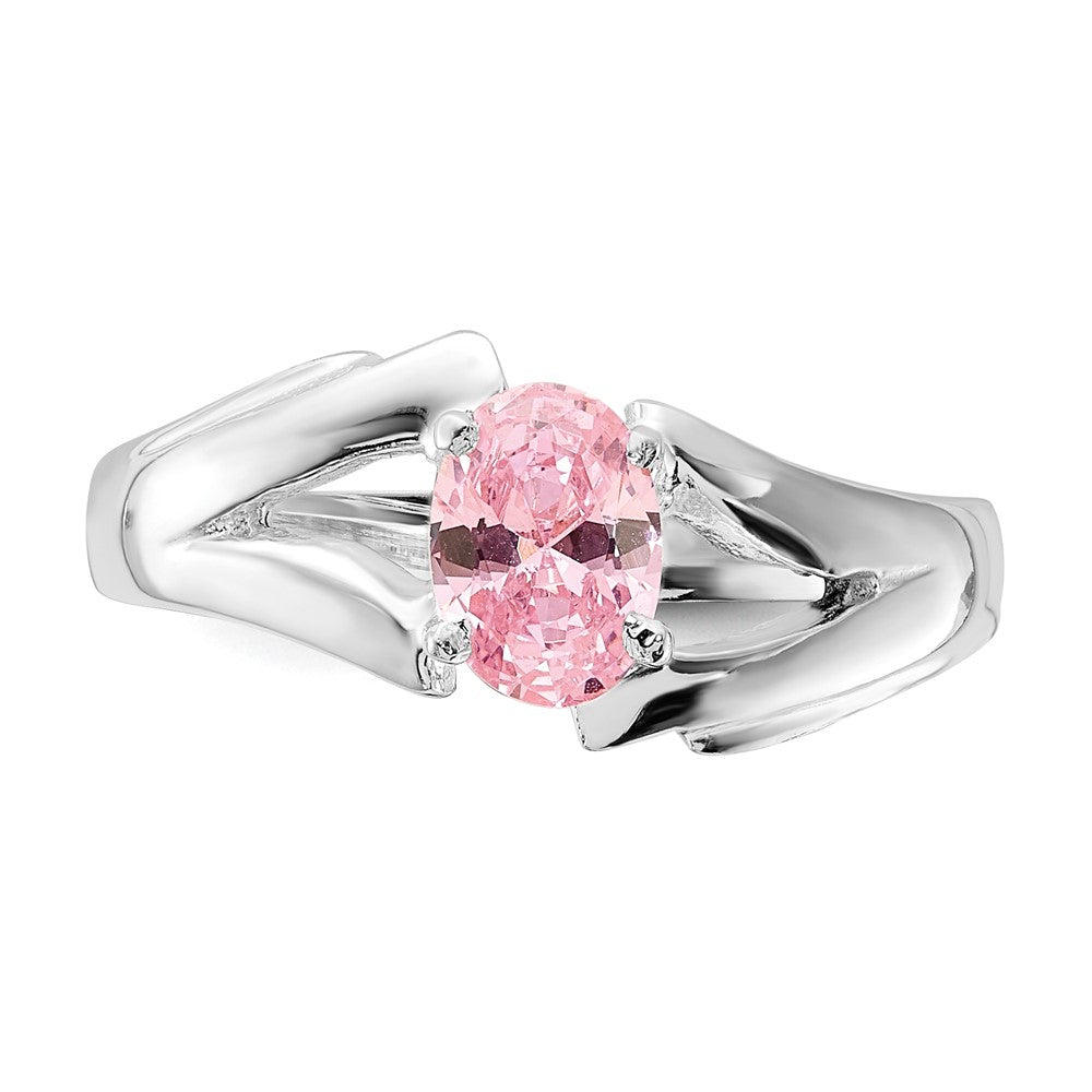 Sterlingsilber Poliert Rosa Oval Zirkonia Ring (size 8 Nur)
