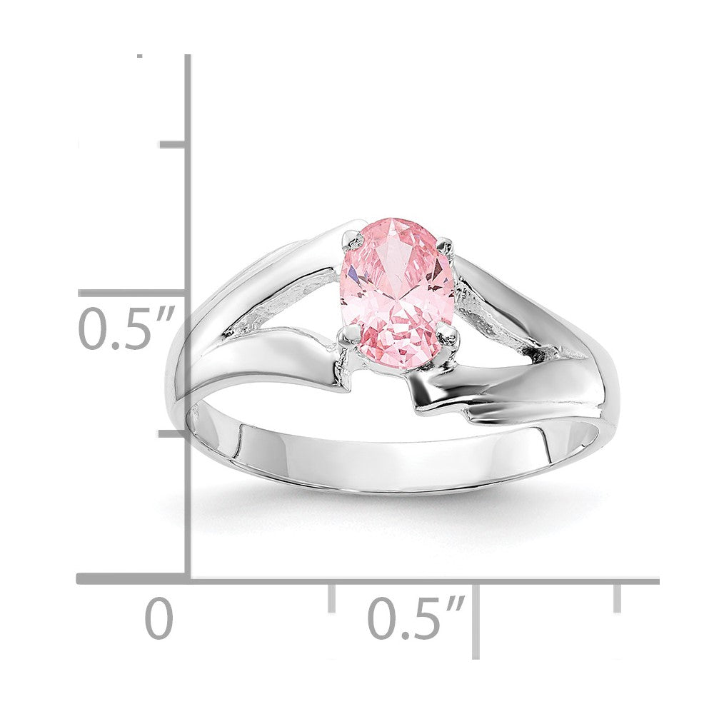 Sterlingsilber Poliert Rosa Oval Zirkonia Ring (size 8 Nur)