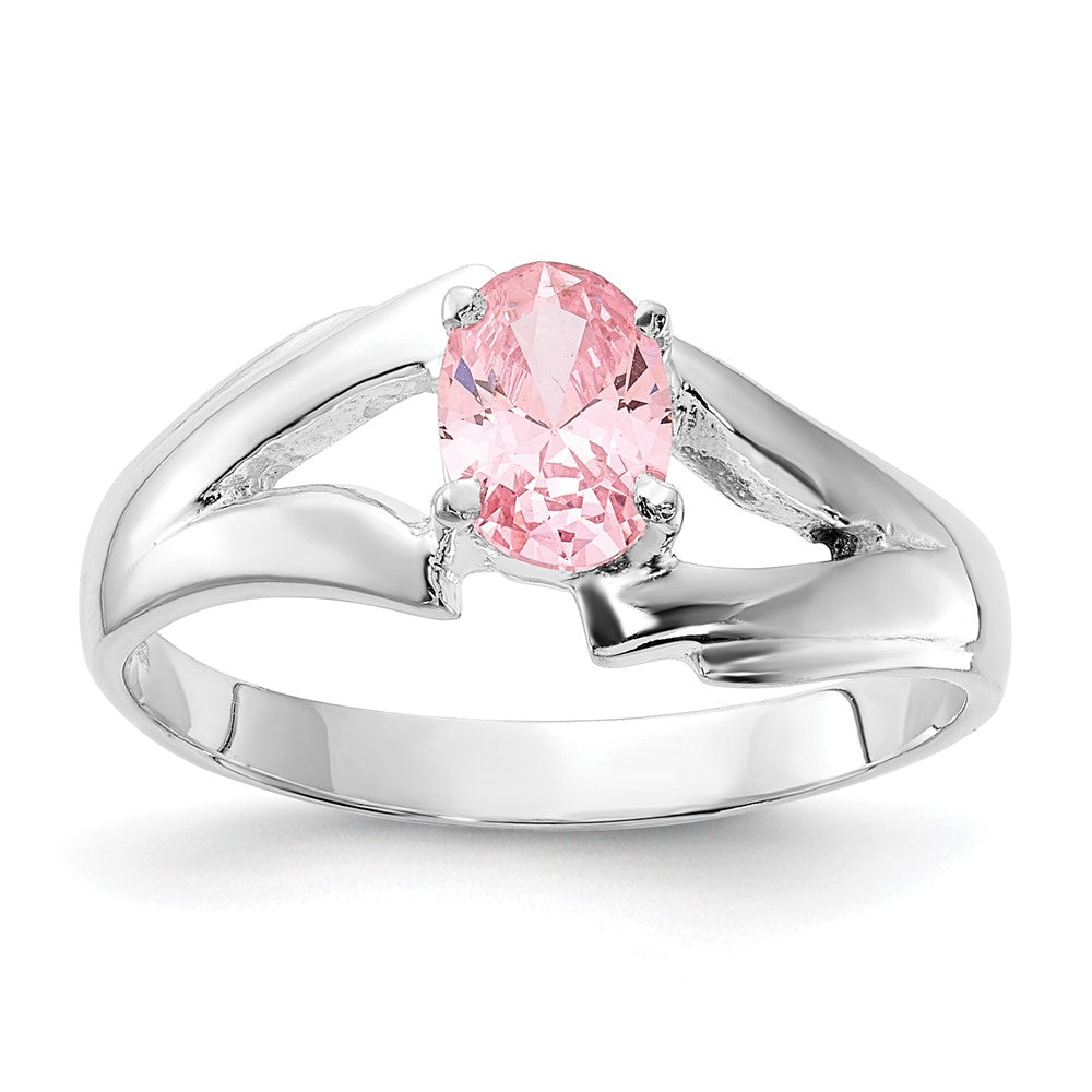 Sterlingsilber Poliert Rosa Oval Zirkonia Ring (size 8 Nur)