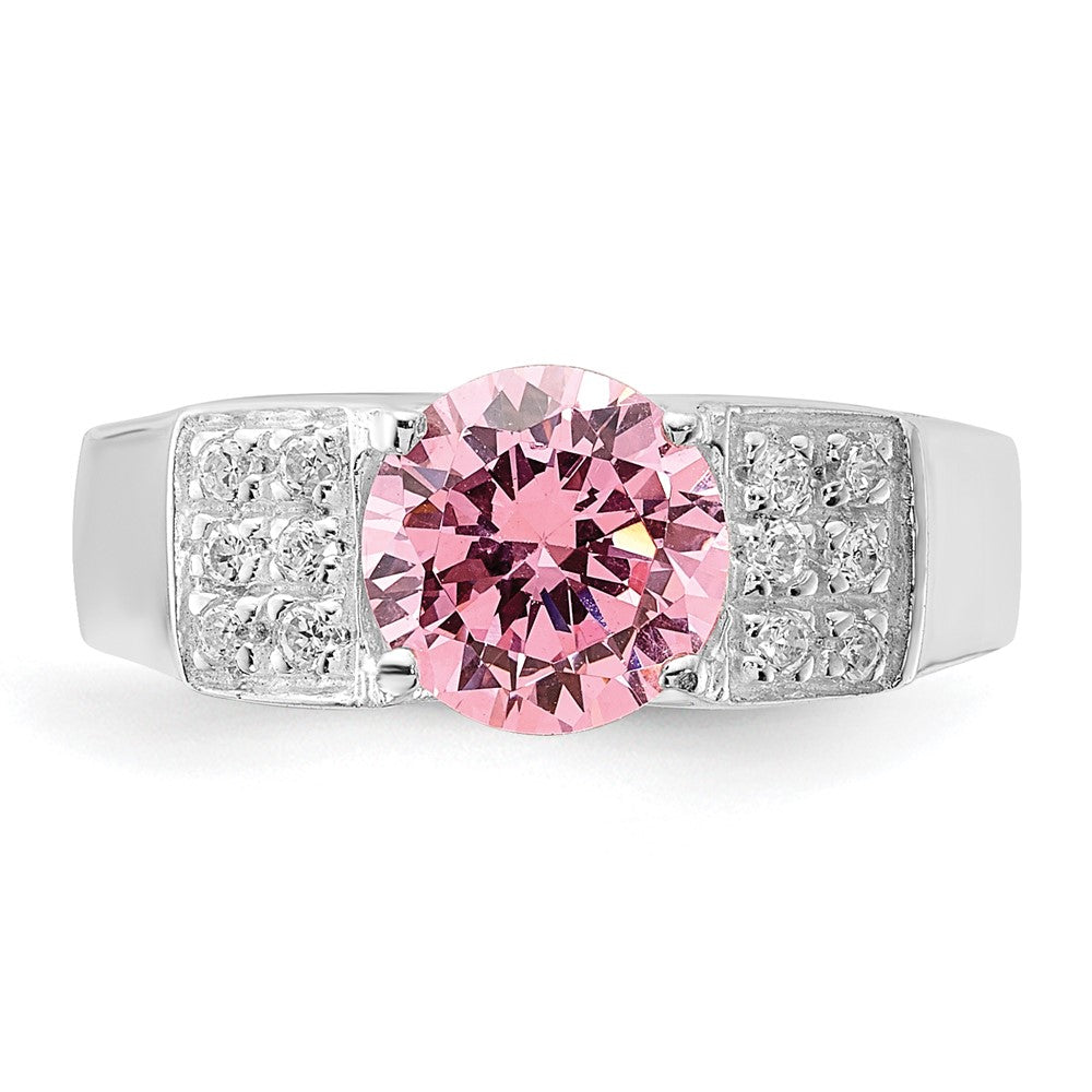 Sterlingsilber Rosa Rund Pavé‚äö Sides Zirkonia Ring (size 6 Nur)