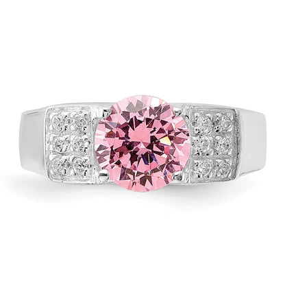 Sterlingsilber Rosa Rund Pavé‚äö Sides Zirkonia Ring (size 6 Nur)