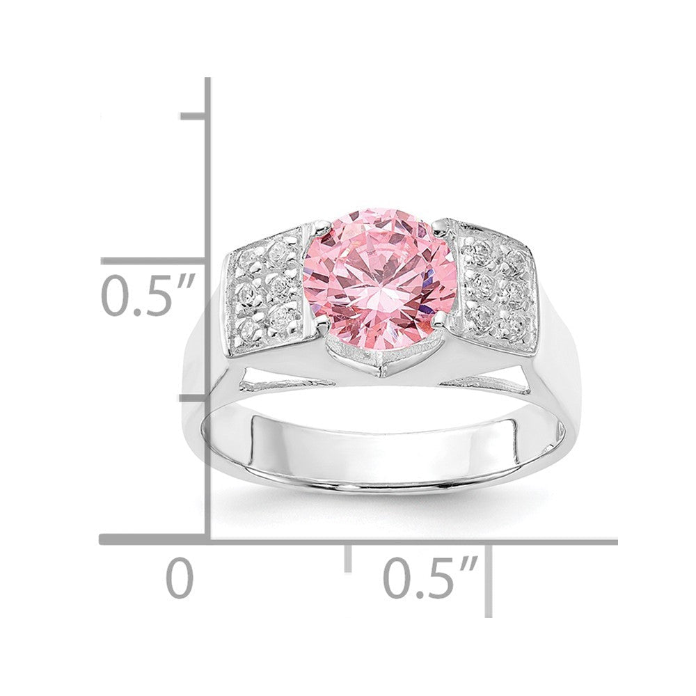 Sterlingsilber Rosa Rund Pavé‚äö Sides Zirkonia Ring (size 6 Nur)