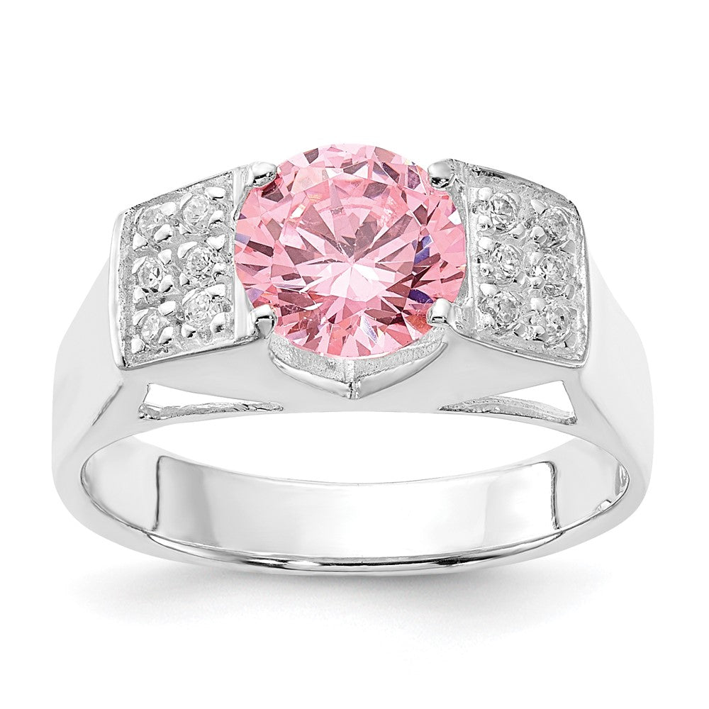 Sterlingsilber Rosa Rund Pavé‚äö Sides Zirkonia Ring (size 6 Nur)