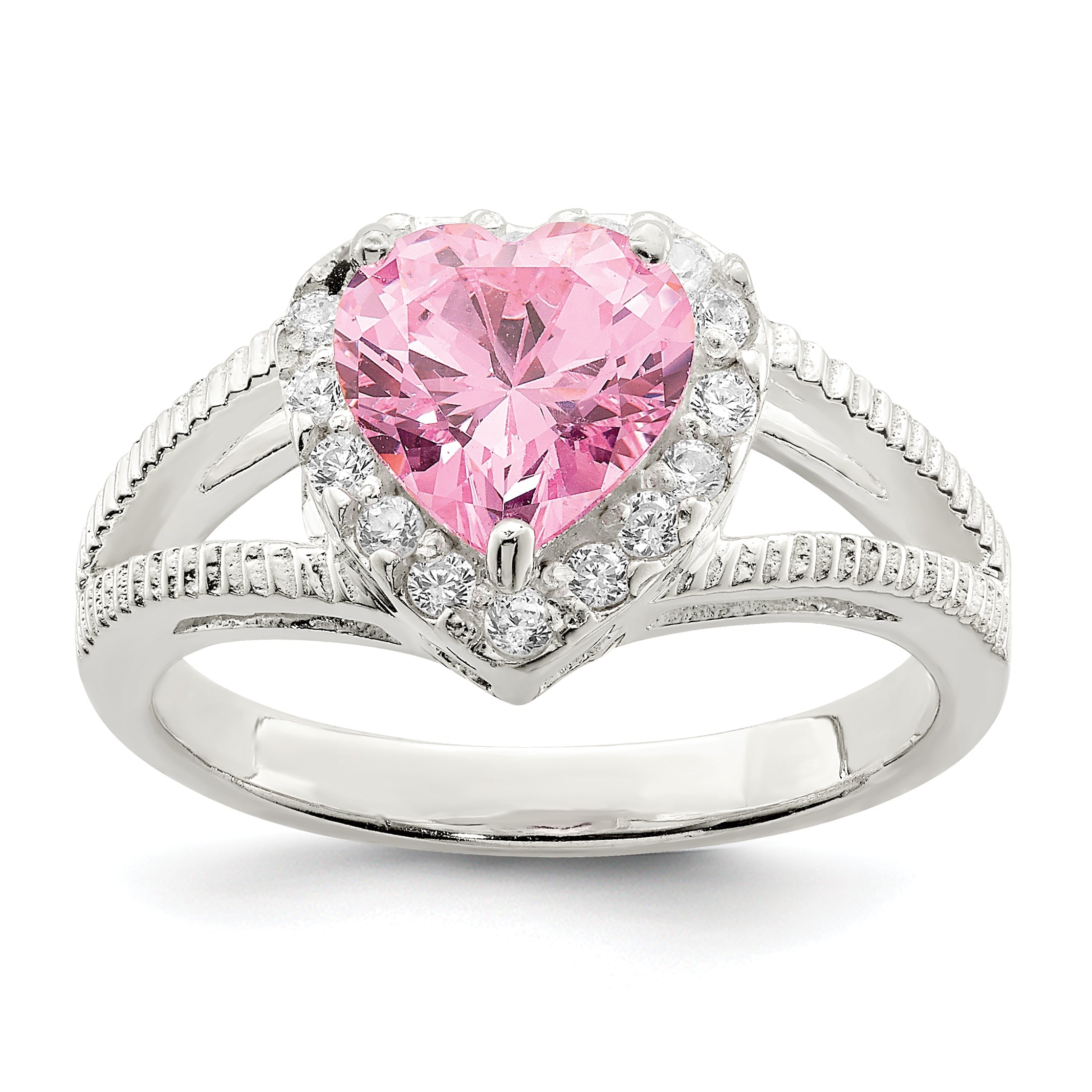Sterlingsilber Rosa Zirkonia Herz Ring