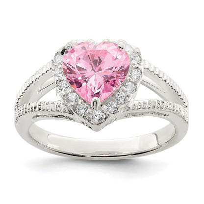 Sterlingsilber Rosa Zirkonia Herz Ring
