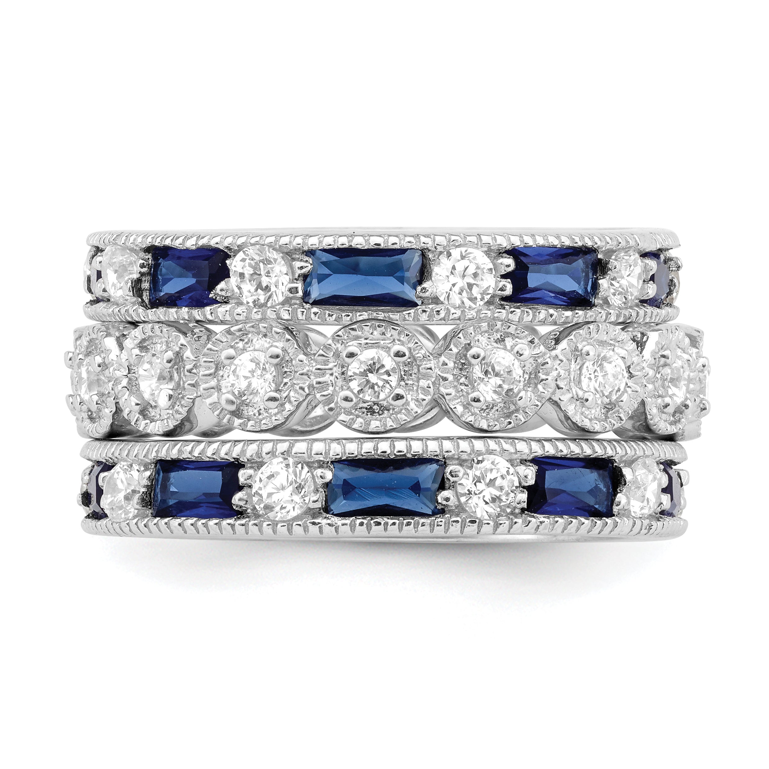 Sterlingsilber Rhodiniert Dreifach Ring Blau/white/clear Kreis Mittig Ring