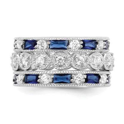 Sterlingsilber Rhodiniert Dreifach Ring Blau/white/clear Kreis Mittig Ring