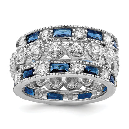 Sterlingsilber Rhodiniert Dreifach Ring Blau/white/clear Kreis Mittig Ring