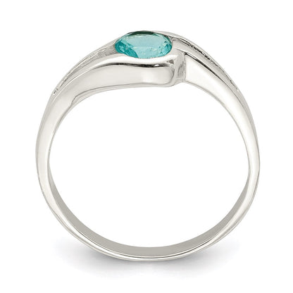 Sterlingsilber Licht Blau Rund Zargenfassung Zirkonia Ring