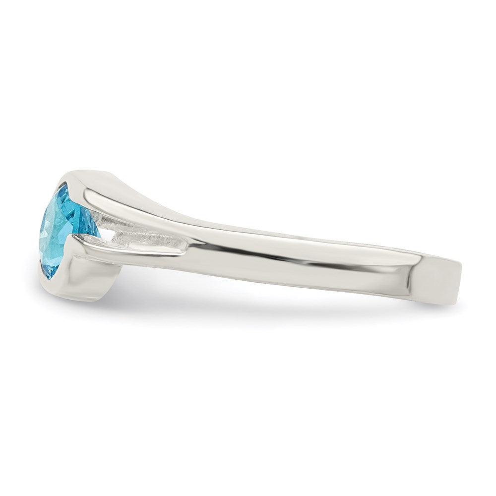 Sterlingsilber Licht Blau Rund Zargenfassung Zirkonia Ring