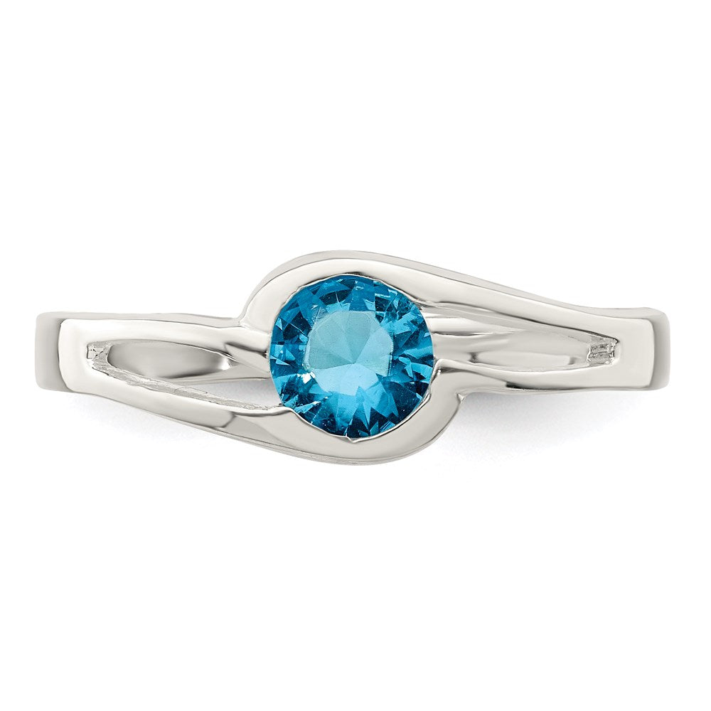 Sterlingsilber Licht Blau Rund Zargenfassung Zirkonia Ring