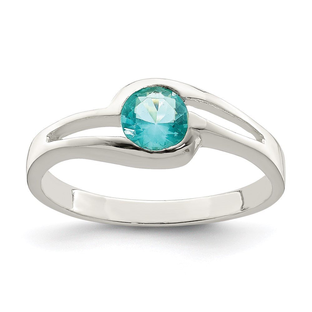 Sterlingsilber Licht Blau Rund Zargenfassung Zirkonia Ring
