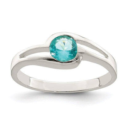 Sterlingsilber Licht Blau Rund Zargenfassung Zirkonia Ring