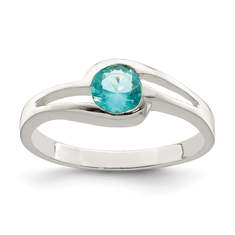 Sterlingsilber Licht Blau Rund Zargenfassung Zirkonia Ring