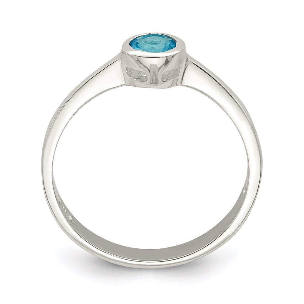 Sterlingsilber Licht Blau Rund Zargenfassung Zirkonia Ring