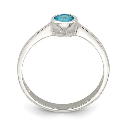 Sterlingsilber Licht Blau Rund Zargenfassung Zirkonia Ring