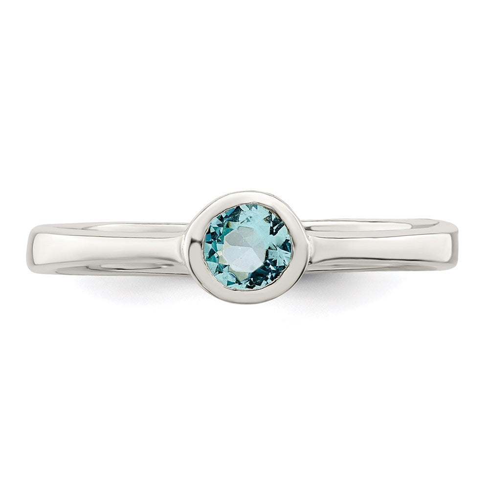 Sterlingsilber Licht Blau Rund Zargenfassung Zirkonia Ring