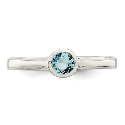 Sterlingsilber Licht Blau Rund Zargenfassung Zirkonia Ring